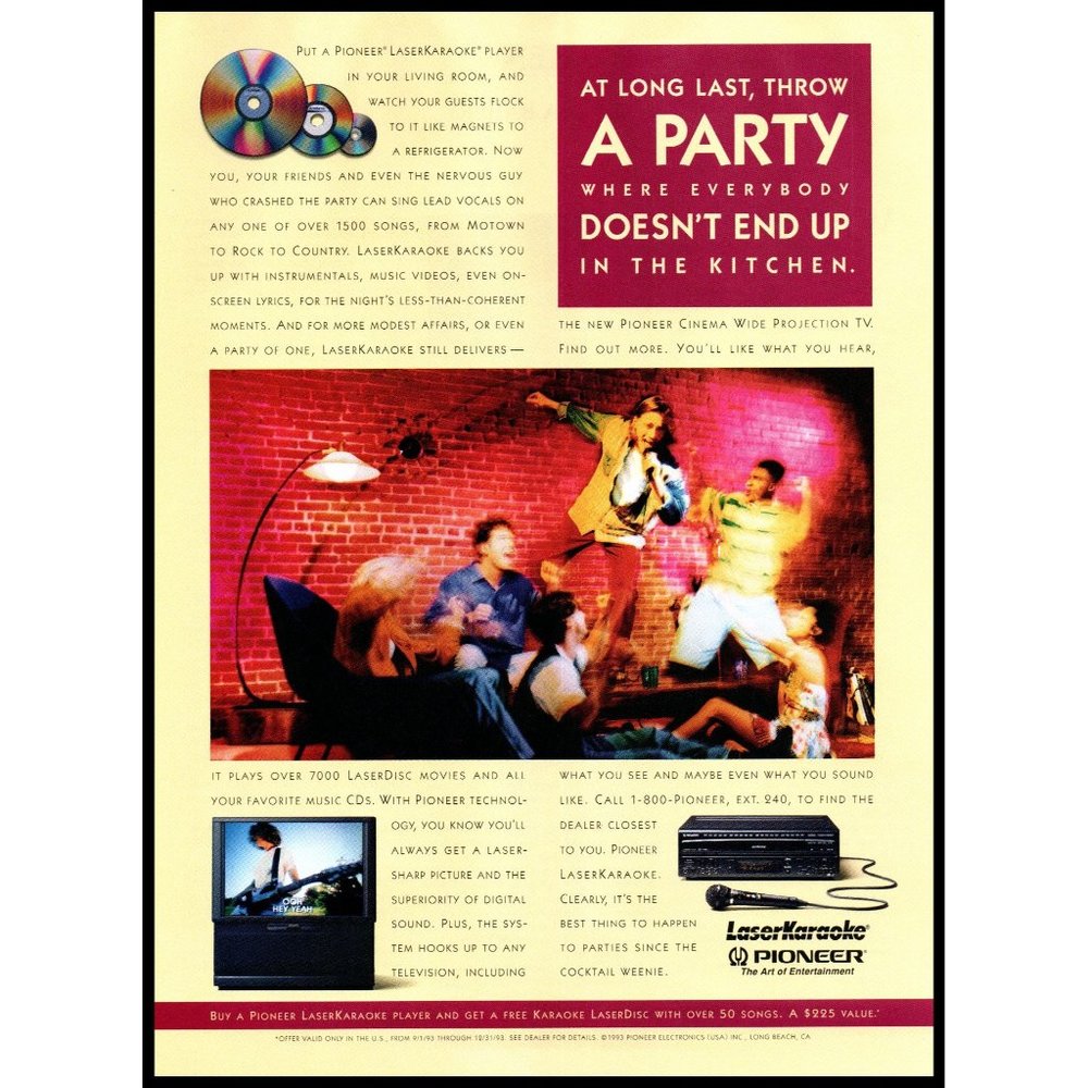 1993 Pioneer Laser Karaoke Player Laser Disc Vintage Print Ad Wall Art Photo